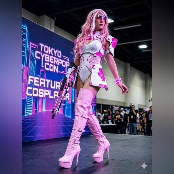 Pleaser Shoes - Pleaser Adore baby pink Patent Thigh High Boots - 5”1/2 Heel - Size 8